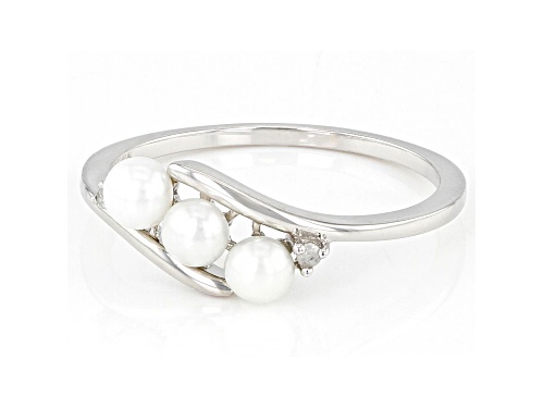 3.5-4mm White Cultured Freshwater Pearl And Diamond Accent Rhodium Over Sterling Silver Ring - Size 7