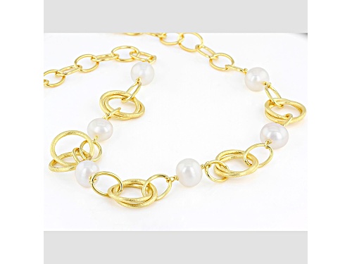 9-10mm White Cultured Freshwater Pearl 18k Yellow Gold Over Sterling Silver 20 Inch Necklace - Size 20