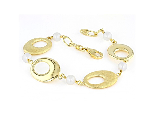 6-7mm White Cultured Freshwater Pearl 18k Yellow Gold Over Sterling Silver Bracelet