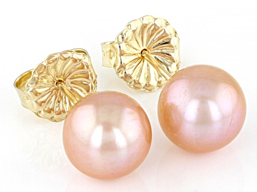 8-9mm Pink Cultured Freshwater Pearl 14k Yellow Gold Stud Earrings