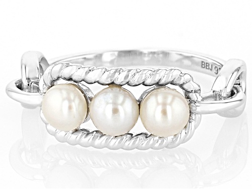 4-4.5mm White Cultured Freshwater Pearl Rhodium Over Sterling Silver Ring - Size 10