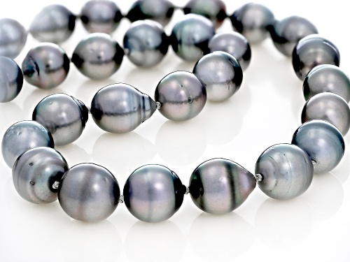 8-10mm Cultured Tahitian Pearl Rhodium Over Sterling Silver 18 Inch Necklace - Size 18
