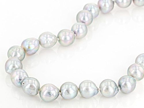 8mm Platinum Cultured Akoya Pearl Rhodium Over Sterling Silver 20 Inch Necklace - Size 20
