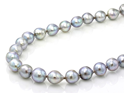 6-8mm Platinum Cultured Japanese Akoya Pearl Rhodium Over Sterling Silver 18 Inch Necklace - Size 18