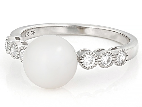 8mm White Cultured Freshwater Pearl and 0.35ctw Bella Luce™ Rhodium Over Sterling Silver Ring - Size 12