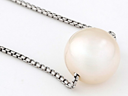 Genusis™ 10.5mm White Cultured Freshwater Pearl Rhodium Over Sterling Silver Necklace - Size 18