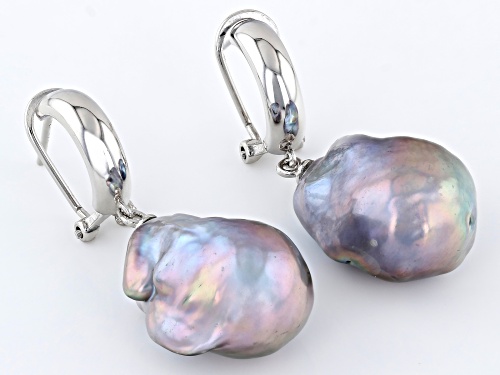 Genusis™ 14mm Platinum Cultured Freshwater Pearl Rhodium Over Sterling Silver Earrings