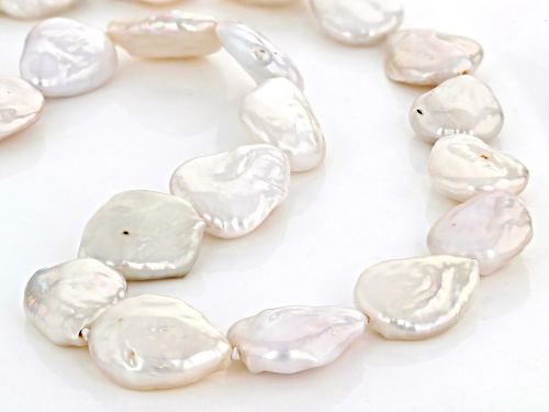 14-16mm White Cultured Freshwater Pearl Rhodium Over Sterling Silver 20 Inch Necklace - Size 20