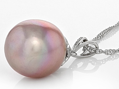 Genusis™ 14mm Pink Cultured Freshwater Pearl Rhodium Over Sterling Silver Pendant And Chain