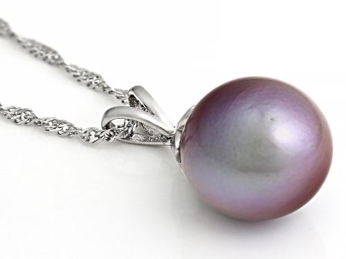 Genusis™ 14mm Purple Cultured Freshwater Pearl Rhodium Over Sterling Silver Pendant And Chain