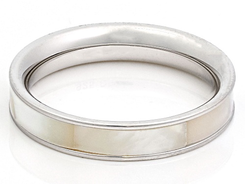 White Cultured Mother-Of-Pearl Rhodium Over Sterling Silver Ring - Size 7