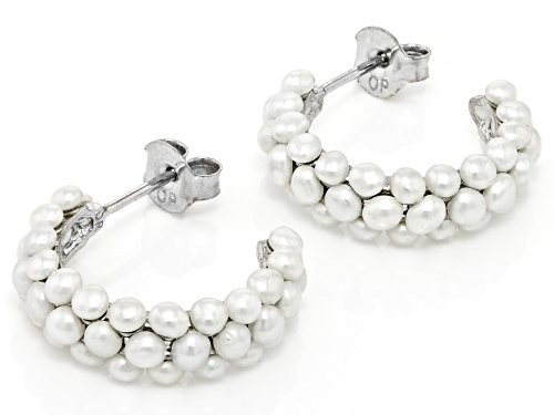 2.5-3mm White Cultured Freshwater Pearl Rhodium Over Sterling Silver Hoop Earrings