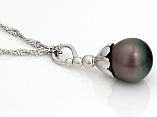 10mm Cultured Tahitian Pearl Rhodium Over Sterling Silver Pendant with Chain