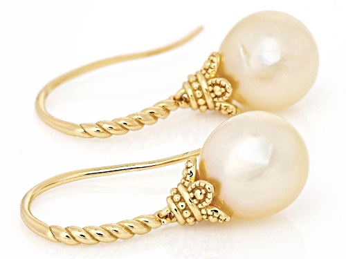 10mm Golden Cultured South Sea Pearl 18k Yellow Gold Over Sterling Silver Earrings