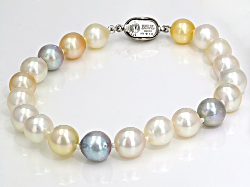 8-9mm Multi-Color Cultured Japanese Akoya Pearl Rhodium Over Sterling Silver Bracelet - Size 8