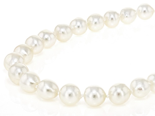 8-10mm White Cultured Japanese Akoya Pearl Rhodium Over Sterling Silver Necklace - Size 18