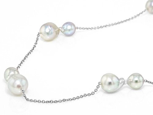 6-8mm Multicolor Cultured Japanese Akoya Pearl Rhodium Over 14k White Gold Station Necklace - Size 18