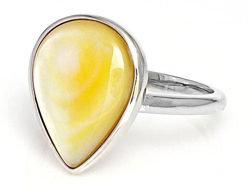 16x12mm Pear Shaped Golden South Sea Mother Of Pearl Rhodium Over Sterling Silver Ring - Size 12