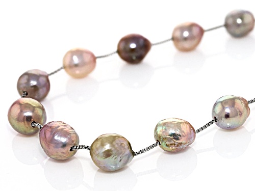 Genusis™ 10-12.5mm Multicolor Cultured Freshwater Pearl Rhodium Over Sterling Silver Necklace - Size 20