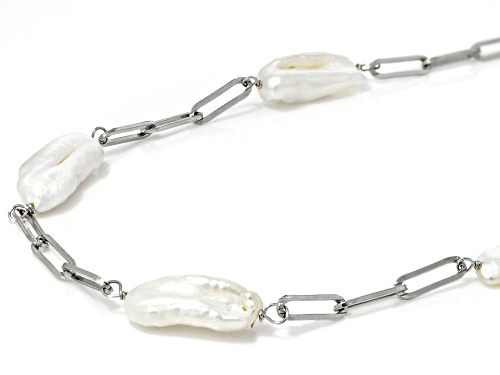 4-7mm White Cultured Freshwater Pearl Rhodium Over Sterling Silver Necklace - Size 18
