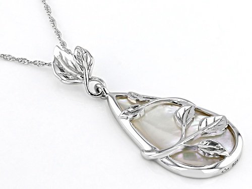 16x28mm White South Sea Mother-of-Pearl Rhodium Over Sterling Silver Pendant