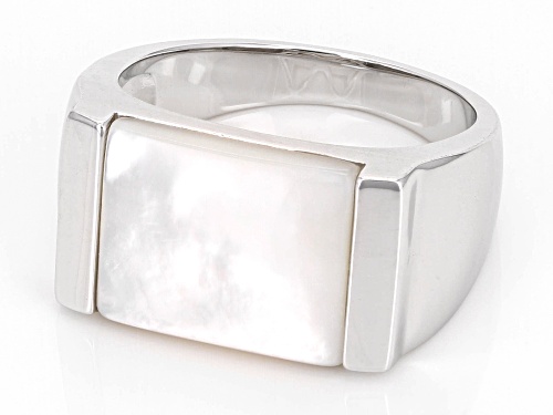 13x11mm White Mother-of-Pearl Rhodium Over Sterling Silver Ring - Size 6