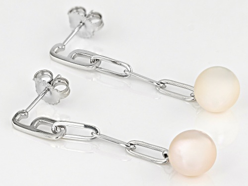 8.5-9mm White Cultured Freshwater Pearl Rhodium Over Sterling Silver Paperclip Chain Earrings