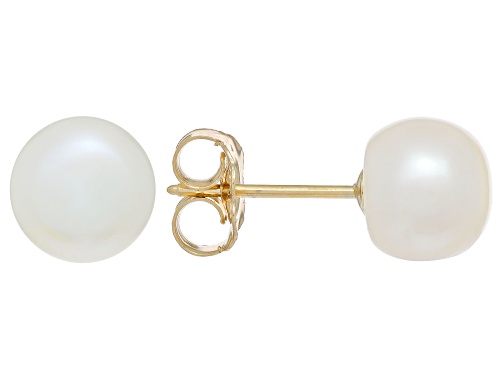 6-7mm White Cultured Freshwater Pearl 14k Yellow Gold Necklace and Earrings Set