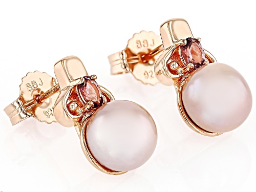 8.5-9mm Purple Cultured Freshwater Pearl & Purple Spinel 18k Rose Gold over Sterling Silver Earrings
