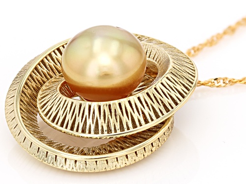 9mm Golden Cultured South Sea Pearl 18k Gold Over Sterling Silver Pendant with Chain