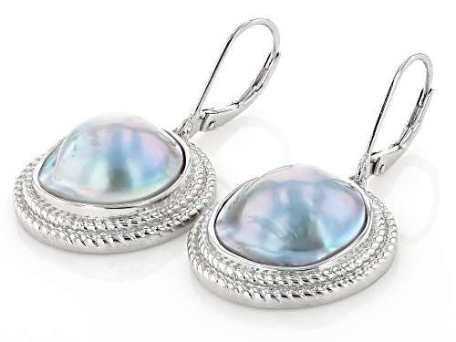 15mm Platinum Cultured South Sea Mabe Pearl Rhodium Over Sterling Silver Earrings