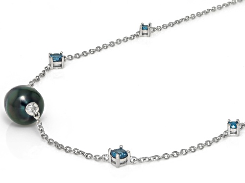 9-10mm Cultured Tahitian Pearl and London Blue Topaz Rhodium Over Sterling Silver 20
