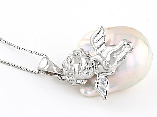 Genusis™ 16-17mm White Cultured Freshwater Pearl Rhodium Over Sterling Silver Pendant with Chain