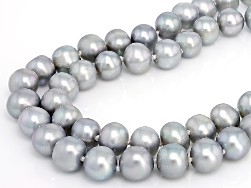 7.5-8.5mm Platinum Cultured Freshwater Pearl Rhodium Over Sterling Silver Bracelet and Necklace Set