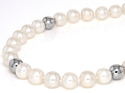 7-7.5mm White Cultured Freshwater Pearl Rhodium Over Sterling Silver 18