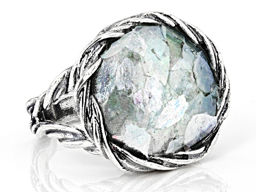 Artisan Collection of Israel™ 20mm Roman Glass Sterling Silver Textured Ring - Size 7