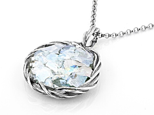 Artisan Collection of Israel™ 17mm Roman Glass Sterling Silver Textured Pendant With Chain