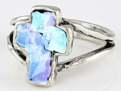 Artisan Collection of Israel™ 15x10mm Roman Glass Sterling Silver Cross Ring - Size 10