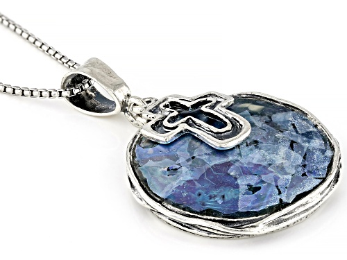 Artisan Collection of Israel™ 23mm Roman Glass Sterling Silver Cross Pendant W/ Chain