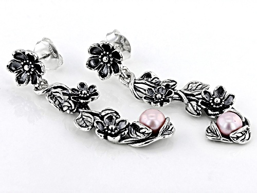 Artisan Collection of Israel™ 6-6.5mm Pink Cultured Freshwater Pearl Sterling Silver Floral Earrings