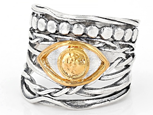 Artisan Collection of Israel™ Two Tone Sterling Silver & 14K Gold Over Silver Evil Eye Ring - Size 6