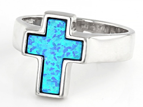 Artisan Collection of Israel™ 12x9mm Lab Created Blue Opal Sterling Silver Inlay Cross Ring - Size 9