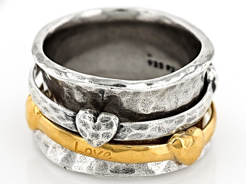 Artisan Collection of Israel™ Two Tone Sterling Silver & 14K Gold Over Silver Heart Spinner Ring - Size 6