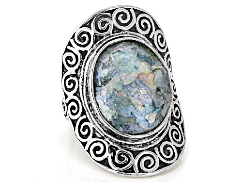 Artisan Collection of Israel™ 13x18mm Roman Glass Sterling Silver Scroll Detail Ring - Size 8