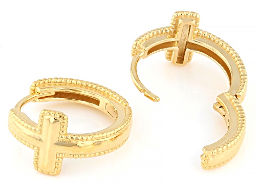 Artisan Collection of Israel™ 14K Yellow Gold Over Sterling Silver Cross Huggie Earrings
