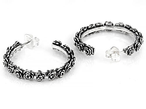 Artisan Collection of Israel™ Sterling Silver Rose Hoop Earrings