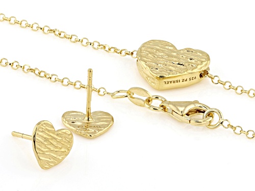 Artisan Collection of Israel™ 14K Gold Over Sterling Silver Textured Heart Earring & Necklace Set