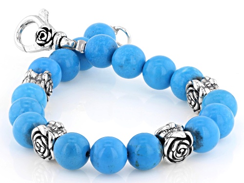 Artisan Collection of Israel™ 8mm Blue Magnesite Sterling Silver Rose Station Bracelet - Size 7.25