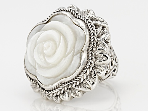 Artisan Gem Collection Of Bali™ 20mm Carved White Mother Of Pearl Sterling Silver Flower Ring - Size 12