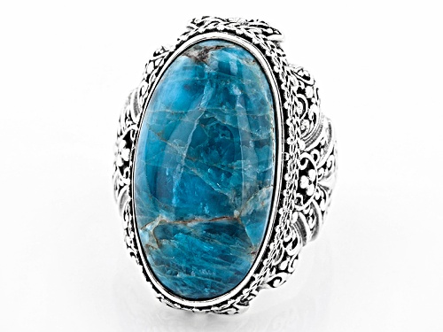 Artisan Gem Collection Of Bali™ 26x14mm Oval Blue Apatite Sterling Silver Solitaire Ring - Size 6